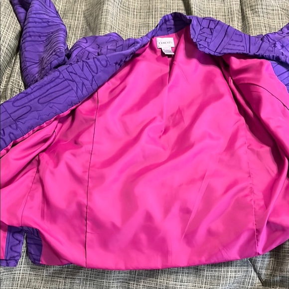 Chico's 100% Silk Embroidered Purple Blazer with Open Front - Picture 9 of 11